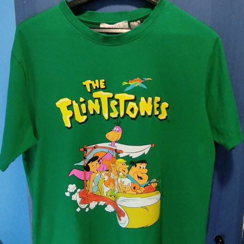 T shirt The Flintstones green, size XS, oversized fit