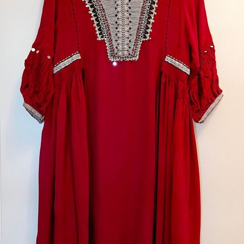W Indian brand dress, red with decorative embroidery and tassels, size M