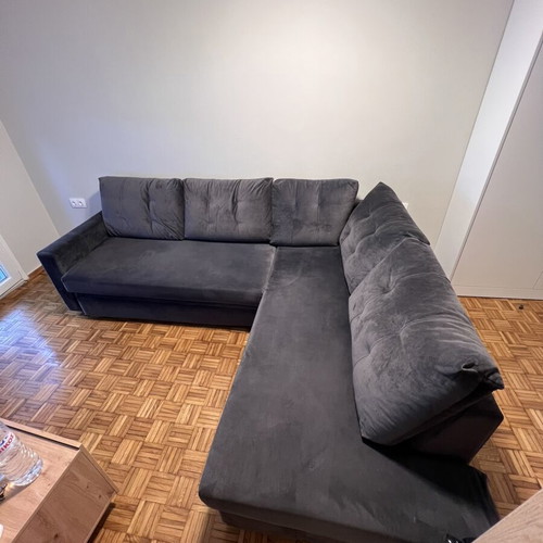 Corner sofa anthracite/grey with pull-out bed