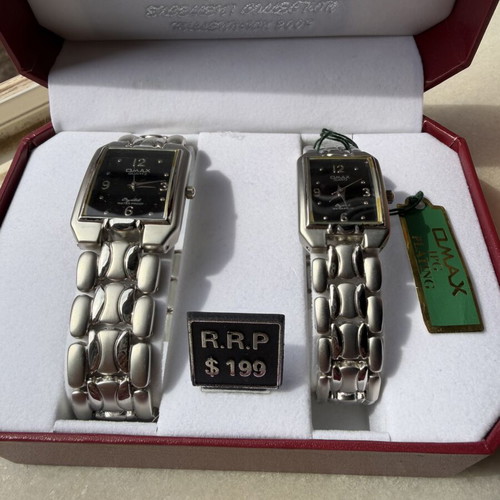 Omax His & Hers Watch Set silver, new