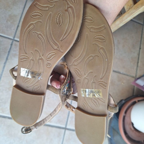 Sandals new, ethnic style, beige and multicolor, size 39