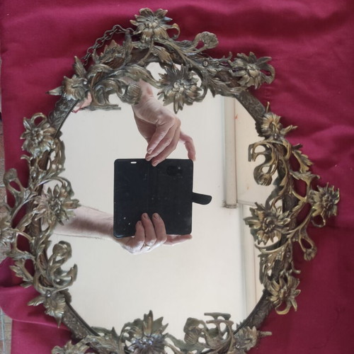 Bronze mirror used, ornate, approx. 49x37 cm