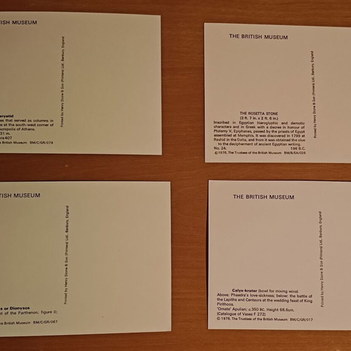 Set of 4 British Museum collectible postcards like new (1976–1979)
