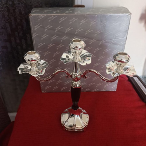 Metal candlestick silver color new with box