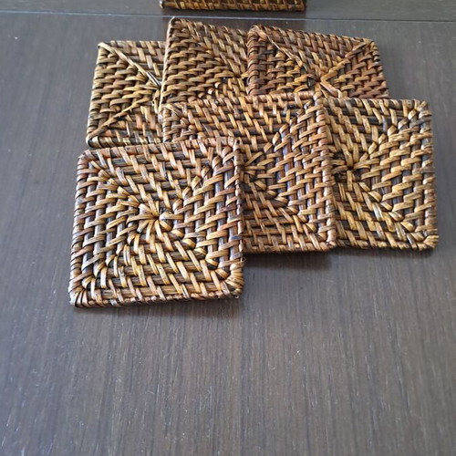 Sous verre used, set of 6 wicker with holder