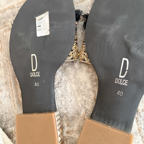 Dolce slippers new with ornate gold heel and unique details