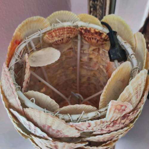 Handmade decorative floor lamp from real shells used