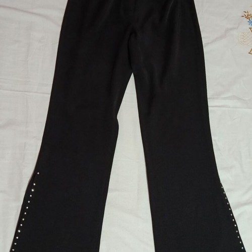 Gianni Rodini black flare pants with side slits and rhinestones