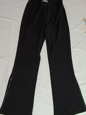 Gianni Rodini black flare pants with side slits and rhinestones