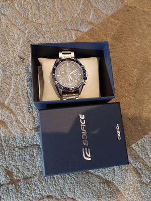 Casio Edifice men's watch 47mm chronograph silver metal bracelet new