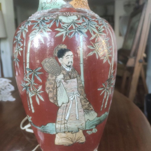 Antique Chinese vase table lamp used, height 30 cm