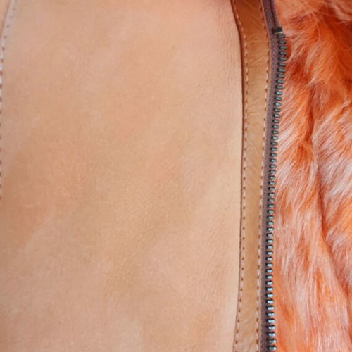 Mouton Leather Jacket New Orange S-M With Zipper
