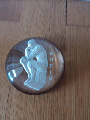 Vintage crystal paperweight coaster "The Thinker" Rodin