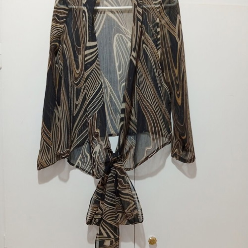 Transparent shirt with ties size 2 like new, brown beige gold colors