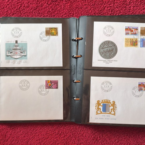 Leather Stamp Album with 100 Swiss First Day Covers FDC like new