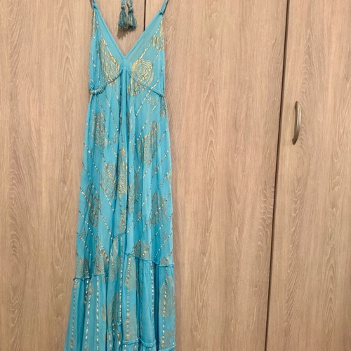 Blue long dress with gold details like new