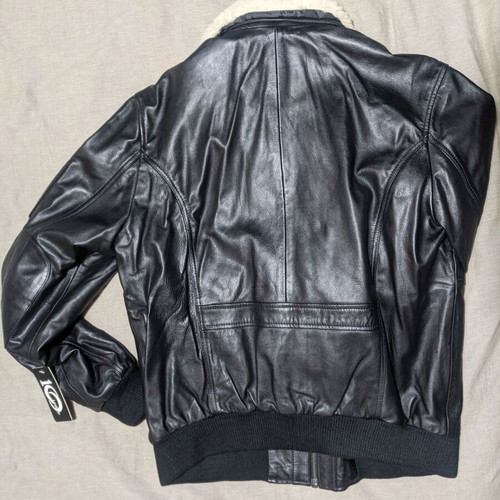 Men's leather pilot aviator bomber jacket new, black with removable fur