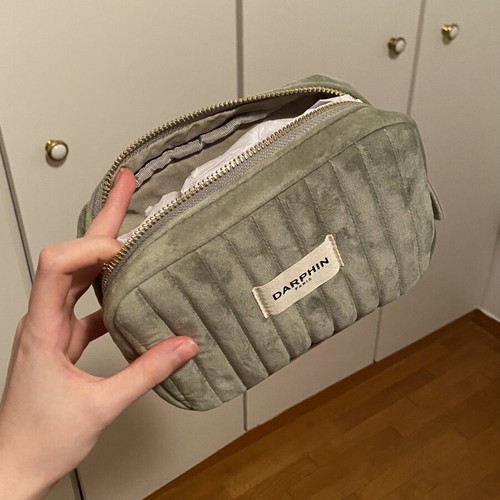 Darphin green velvet skincare makeup pouch