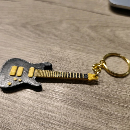 Handmade Electric Guitar Keyring 3D Printed New Black and Yellow