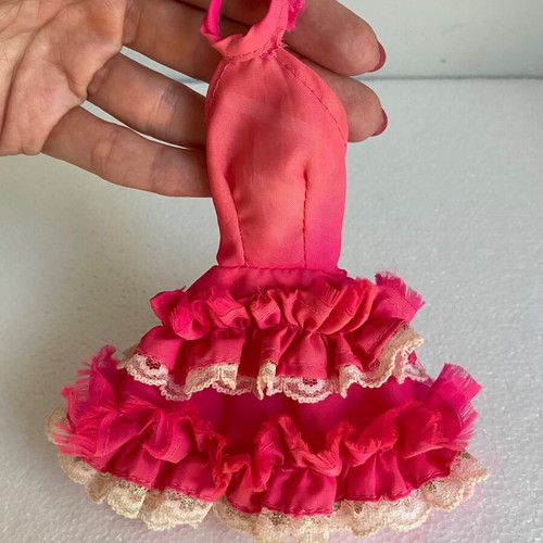 Vintage Bibi Bo doll pink dress used with ruffles 1980s