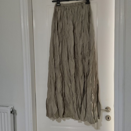 Maxi beige boho crinkled pleated skirt high waist A-line