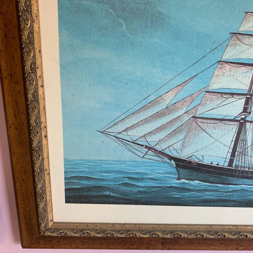 Vintage ship painting 67x50 cm like new