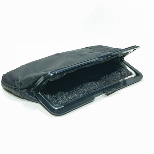 Vintage black leather oversized clutch bag, 31cm