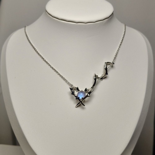 Celestial Silver S925 Moon Necklace with Opalite Stone, New