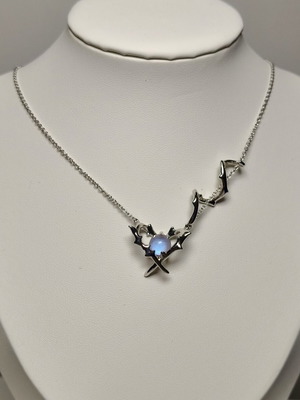 Celestial Silver S925 Moon Necklace with Opalite Stone, New
