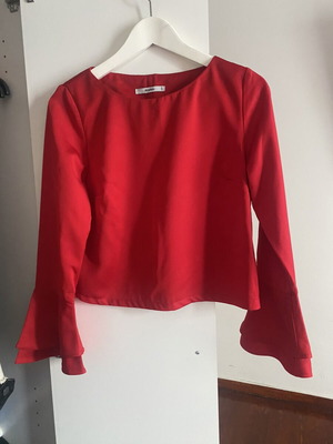 Anna Riska red satin blouse XS with bell sleeves like new