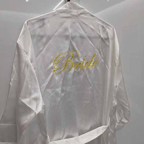 Bridal satin robe white with "Bride" embroidery medium new