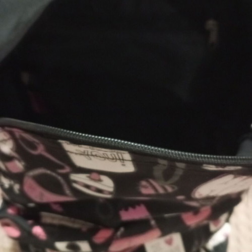 Backpack used with Barbie print, black and pink