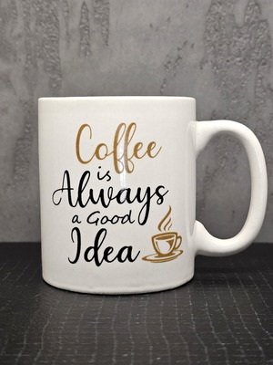 Mini ceramic mug "Coffee is Always a Good Idea" like new, 7cm