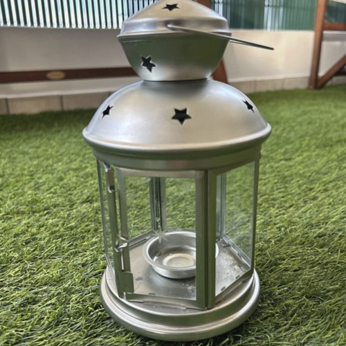 IKEA silver lantern used, holds tealight