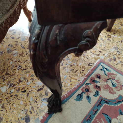 Antique solid walnut dining set with lion leg design used