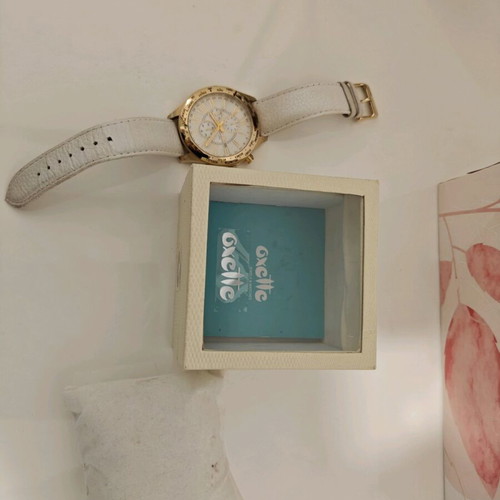 Oxette women's watch used, white leather strap