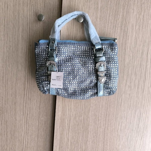 Small denim bag with rhinestones and crossbody strap new blue