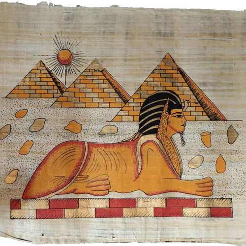 Egyptian painting on papyrus Sphinx like new