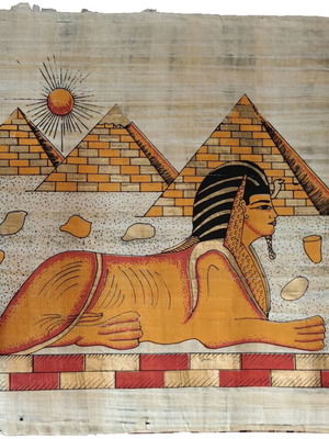 Egyptian painting on papyrus Sphinx like new