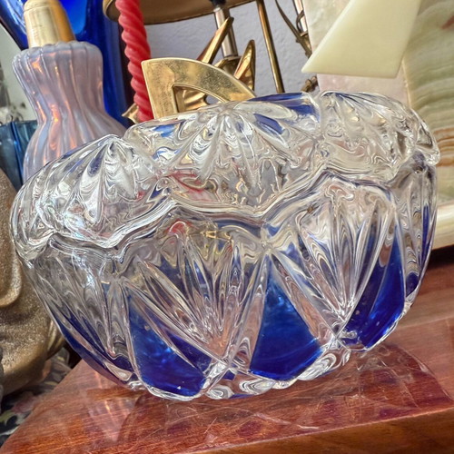 Crystal fondue pot used with discolorations, 16x9.5 cm