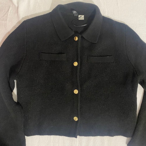 H&M cardigan used, black with gold buttons, size L