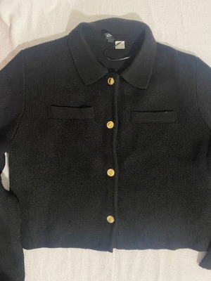 H&M cardigan used, black with gold buttons, size L