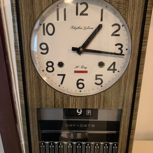 Wall clock pendulum wind-up used, analog, 1970s