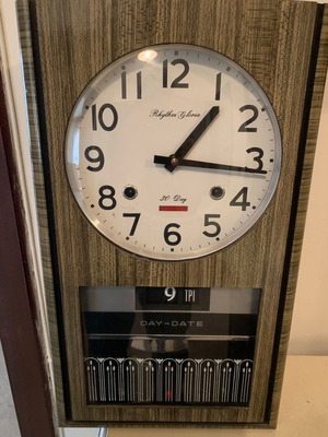 Wall clock pendulum wind-up used, analog, 1970s