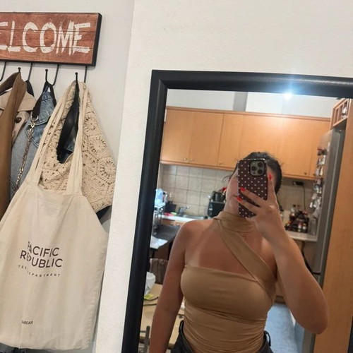 Shein Beige Strapless Crop Top with Cross Neck Tie, New, Size M