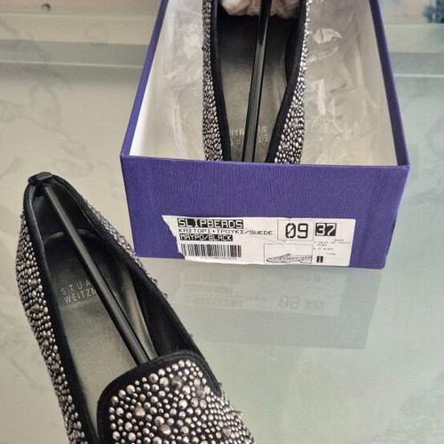 Stuart Weitzman black suede loafers with studs, size 37