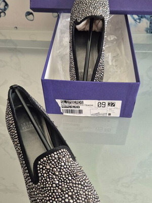 Stuart Weitzman black suede loafers with studs, size 37