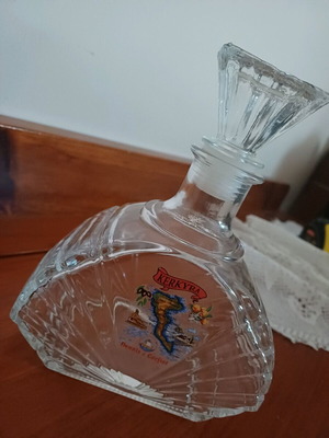 Vintage γυάλινη καράφα λικέρ Κέρκυρα Κουμ Κουάτ με αυθεντικό πώμα σαν καινούργιο