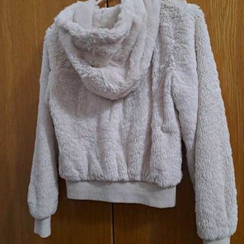Atmosphere beige fluffy hoodie jacket, size S
