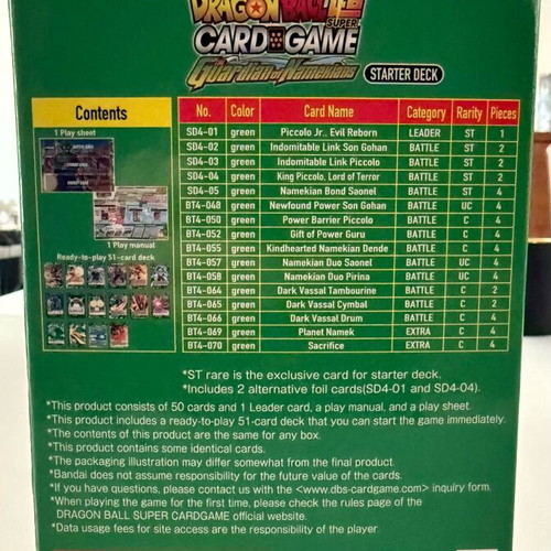 Dragon Ball Card Game Guardian of Namekians Starter Deck used